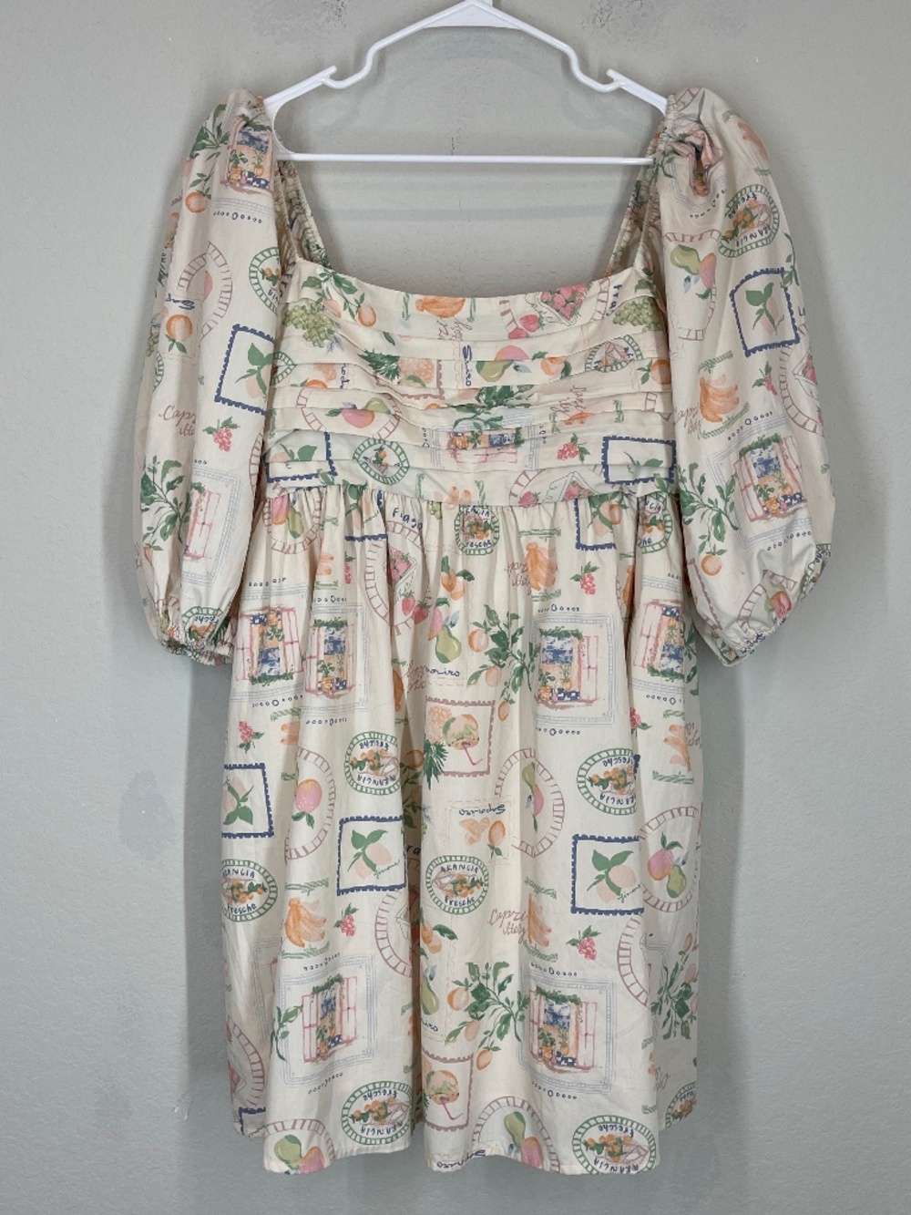 Abercrombie & Fitch Emerson Poplin Puff Sleeve Mini Dress Italia Fruit Print